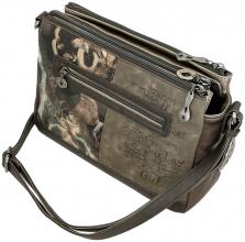 Schultertasche Anekke Real Glitzersteine Nieten beige dreigeteilt