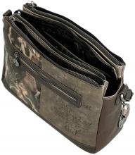 Schultertasche Anekke Real Glitzersteine Nieten beige dreigeteilt