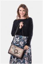 Schultertasche Anekke Real Glitzersteine Nieten beige dreigeteilt