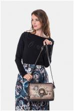 Schultertasche Anekke Real Glitzersteine Nieten beige dreigeteilt