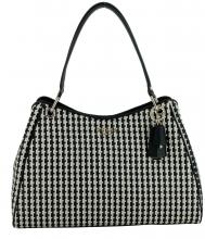 große Flechttasche schwarz beige Streifen Guess Mirema Black Multi