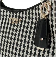 große Flechttasche schwarz beige Streifen Guess Mirema Black Multi