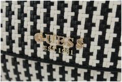 Guess Mirema Top Handle Überschlagtasche schwarz beige gestreift Flechtoptik