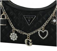 warmweiße Schultertasche Guess Everlee Steppmuster Off White