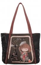 Shoppertasche Anekke Mademoiselle schwarz bunt Paris Stickerei