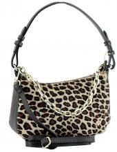 Caleidos Ledertasche mit Fellbesatz Leopard Kette Caleidos Ledertasche mit Fellbesatz Leopard Kette