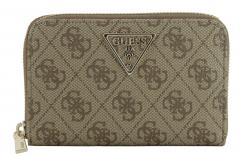 Geldbörse Ziparound Laurel II Latte Logo Guess Alloverprint beige braun