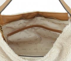 Schultertasche Guess Camden Natural Cognac hellbeige Teddyfell