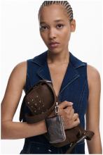 Baguette Bag Desigual Chocolate Patch Nieten Paisley Etui Silver