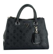 Henkeltasche Society Satchel Guess Cresidia II Dark Taupe Logoprägung