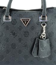 Henkeltasche Society Satchel Guess Cresidia II Dark Taupe Logoprägung