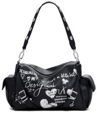 Seshat Habana Desigual Schultertasche schwarz Print weiß Statement negro