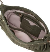 Les Visionnaires Umhängetasche Fransen olivgrün Velours Jane Cozy Boho