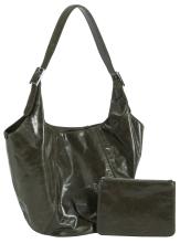 große Beuteltasche dunkelgrün glänzend Les Visionnaires Amelie Crinkle Finch