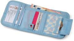 Mädchengeldtasche hellblau kariert Blumen Satch Wallet Summer Era