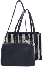 L.Credi raffinierte 2in1 Handtasche Rima maritim Meshoptik gestreift