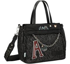 Henkeltasche Anekke Nature Woods schwarz Logoprint Kette recycled