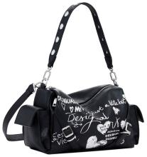 Seshat Habana Desigual Schultertasche schwarz Print weiß Statement negro