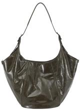 große Beuteltasche dunkelgrün glänzend Les Visionnaires Amelie Crinkle Finch