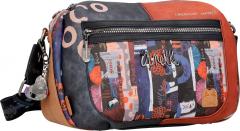 künstlerische Umhängetasche rot blau bunt Anekke Contemporary Kyomu