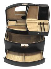 Schmuckschatulle Windrose Merino schwarz beige Samtfutter