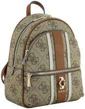 Damenrucksack Guess Erenia Latte Logo Blockstreifen beige 4G Print