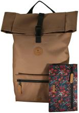 Cabaia Sitges Rolltop Tagesrucksack braun Vordertasche nachhaltig