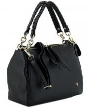 Caleidos Schultertasche Leder schwarz Flechteinsatz