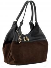 Caleidos dunkle Schultertasche Ledermix Dunkelbraun