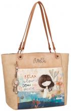 Damen Shopper Anekke Mediterranean Beige Stickerei Comicprint