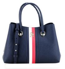 Handtasche dunkelblau Space Blue Blockstreifen Tommy Hilfiger Emblem Small Satchel