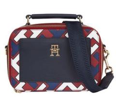 Statementtasche Tommy Hilfiger Iconic Trunk Monogram Blau Markeninitialien Druck 