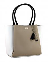 Damenhandtasche Guess Lenia dreigeteilt Stone Multi beige weiß