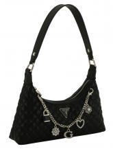 gesteppte Hobotasche Metallkette Glitzer Guess Everlee Top Zip Shoulder Bag schwarz