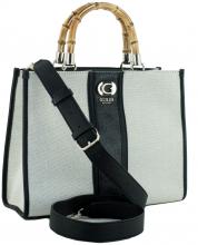 Guess Kerima Handtasche Bambus Canvas Natural Coal Logo