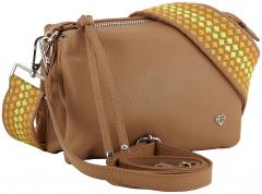 dreigeteilte Umhängetasche Caleidos Leder Karamell