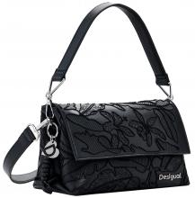 Desigual Schultertasche Venecia schwarz Blätter Jolie Stickerei