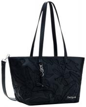 Shoppertasche Cahuil schwarz Blätter Desigual Jolie geräumig Stickerrei 