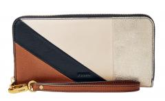 Fossil Emma Large RFID Protection Lederbörse Braun Stripe