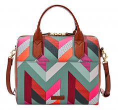 Fossil Kurzgrifftasche Fiona Fabric Satchel Chevron Blue Bunt