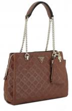Guess La Femme Girlfriend Satchel Cognacbraun geprägt Henkeltasche Ketten