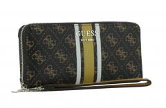 Geldbörse Guess Vikky Brown Braun Gelb Stripe Handschlaufe