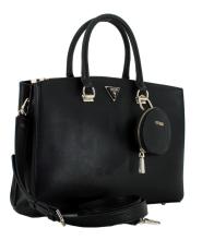 klassische Kurzgrifftasche Guess Alexie Black Schwarz Glanz Goldfarben Etui 