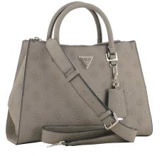 Henkeltasche Society Satchel Guess Cresidia II Dark Taupe Logoprägung