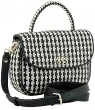 Guess Mirema Top Handle Überschlagtasche schwarz beige gestreift Flechtoptik