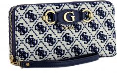 Guess Wallet Izzy Navy Logo Webstoff beige dunkelblau