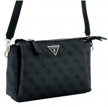 Guess Noelle Coal Logo dreigeteilte Crossovertasche grau schwarz Logoprint