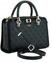 elegante Kurzgrifftasche Guess Orlina Logo Society Satchel Coal 4G-Print