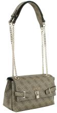 Guess Überschlagtasche Yesba Latte Logo beige braun Metallkette