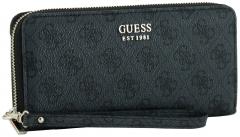 elegante Damenbörse schwarz grau Logoprint Guess Brenton Coal Logo